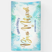 Bar Mitswa Turquoise Waterverf Gouden Script Spandoek (Verticaal)