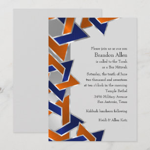 Bar Mitswa Zilver Blauw Oranje Ster van David Kaart