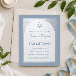 Bar Mitswa Zilver Stof Blauw Budget Uitnodiging