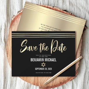 Bar Mitswa Zwarte Gouden Folie Script Tallit Moder Save The Date