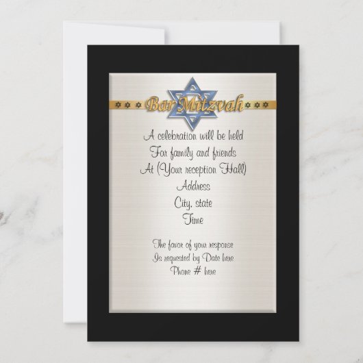 Bar Mitvah uitnodiging formele blauwe Davidster (Achterkant)