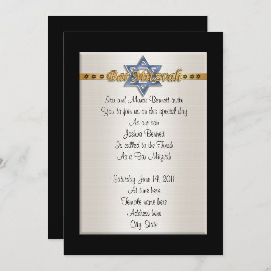 Bar Mitvah uitnodiging formele blauwe Davidster (Voorkant / Achterkant)