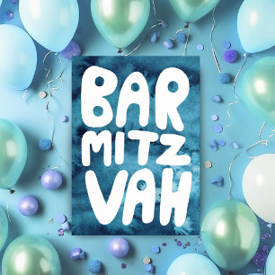 BAR MITZVAH Aanpasbare Blauwe Aquarel Gefeliciteer Kaart