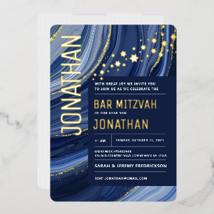 Bar Mitzvah Agate Marble REAL GOLD Foil Invitation Folie Uitnodiging