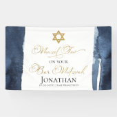 Bar Mitzvah Banner | Navy Blue Waterverf Abstract (Horizontaal)