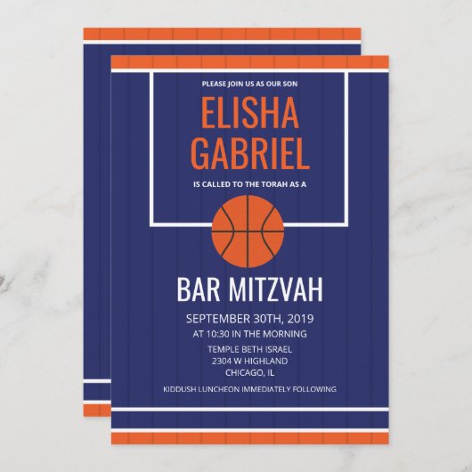 Bar Mitzvah  Basketball Uitnodiging (Voorkant / Achterkant)