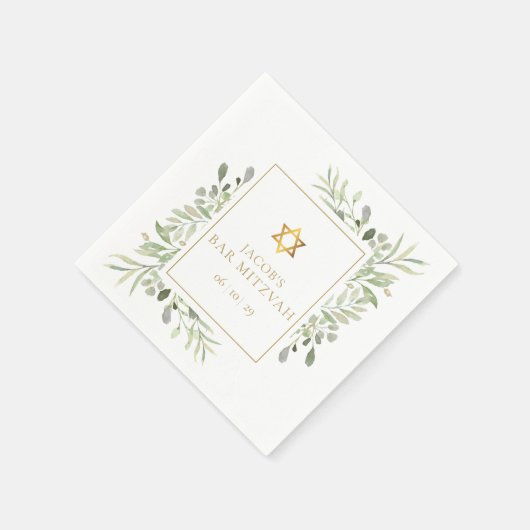 Bar Mitzvah, Bat Mitzvah Aquarel Groenelementen Servet (Hoek)