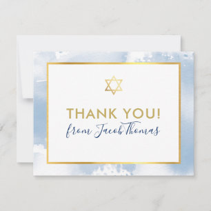 BAR MITZVAH bedankt gouden ster blauw waterverf