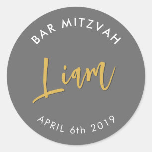 BAR MITZVAH bepleit modern grijs goud Ronde Sticker