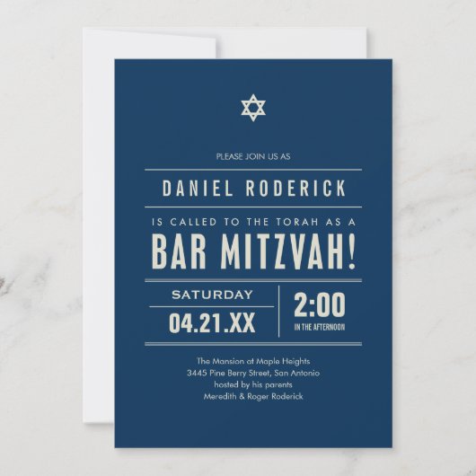 Bar Mitzvah Big Type Invitaties Kaart (Voorkant)