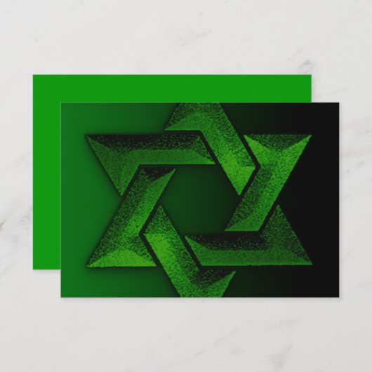 Bar Mitzvah Black en Green Star van David RSVP (Voorkant / Achterkant)
