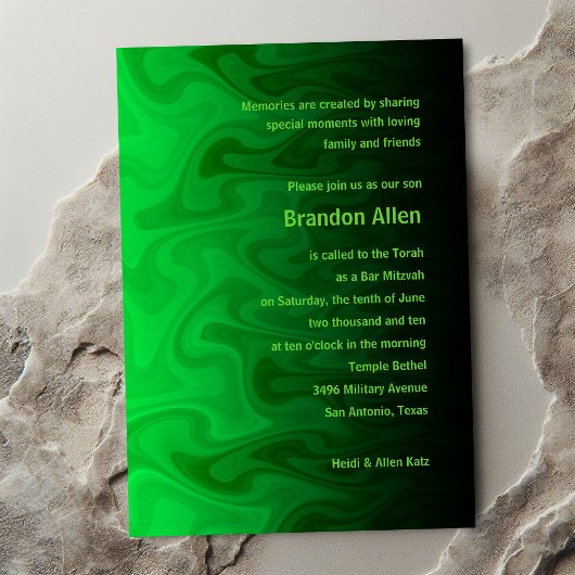 Bar Mitzvah Black en Green Waves Kaart
