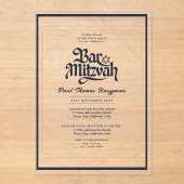 BAR MITZVAH Blauw Goud Elegant Helder Minimalistis Acryl Uitnodigingen (Voorkant)