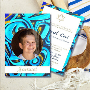 Bar Mitzvah Blauw Moderne Fotoster van David Kaart