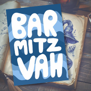 BAR MITZVAH Blauw Wavy Stripes Congrat Kaart