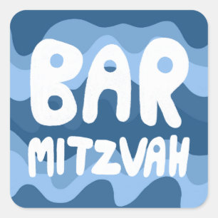 BAR MITZVAH Blauw Wavy Stripes Vierkante Sticker