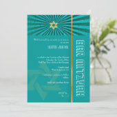 Bar Mitzvah/blauwgroen/goud Kaart (Staand voorkant)