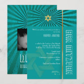 Bar Mitzvah/blauwgroen/goud Kaart (Voorkant / Achterkant)