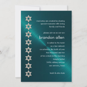 Bar Mitzvah Blauwgroen Sheen Silver Stars van Davi Kaart