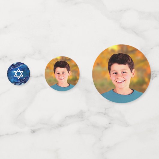 Bar Mitzvah Blue Agate Galaxy Waterverf Script Confetti (Voorkanten)