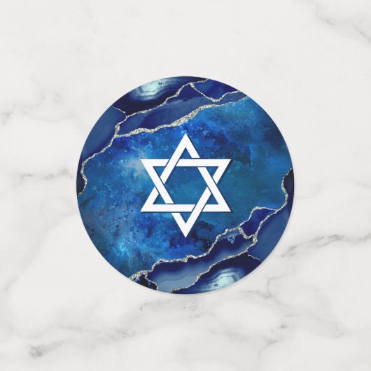 Bar Mitzvah Blue Agate Galaxy Waterverf Script Confetti (Kleine voorkant)