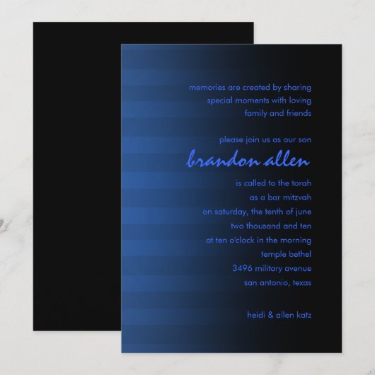 Bar Mitzvah Blue en Black Horizontal Stripe Kaart (Voorkant / Achterkant)