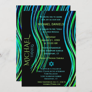 Bar Mitzvah Blue Neon Green Prayer Shawl Kaart