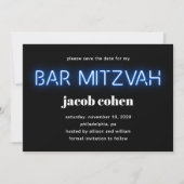 Bar Mitzvah Blue Neon licht de datum op Kaart (Voorkant)
