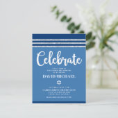 Bar Mitzvah Blue Silver Tallit Bold Modern Script Informatiekaartje (Staand voorkant)