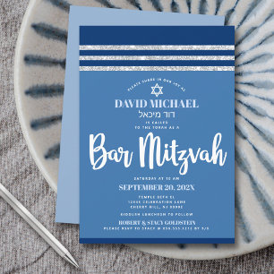 Bar Mitzvah Blue Silver Tallit Modern Bold Script Kaart