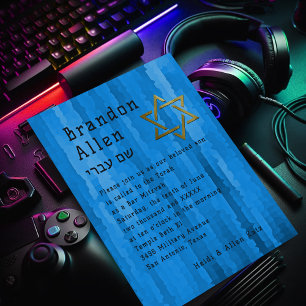 Bar Mitzvah Blue Techno Streaks Kaart