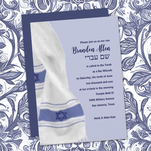 Bar Mitzvah Blue White Star van David Tallit Kaart