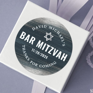 Bar Mitzvah Bold Modern Charcoal Gray Silver Foil Ronde Sticker
