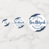 Bar Mitzvah Bold Modern Navy Blue Agate Script Confetti (Achterkanten)