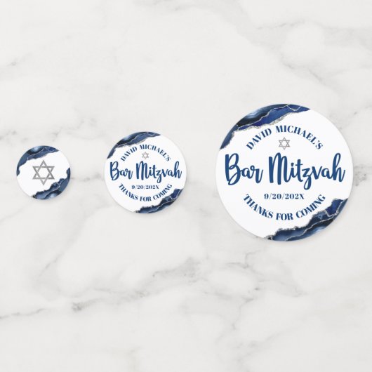 Bar Mitzvah Bold Modern Navy Blue Agate Script Confetti (Achterkanten)