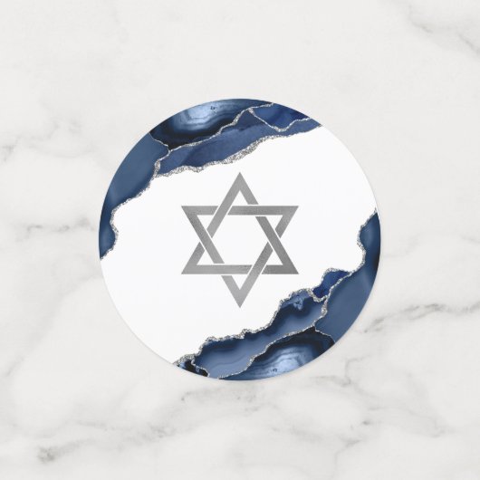 Bar Mitzvah Bold Modern Navy Blue Agate Script Confetti (Kleine voorkant)