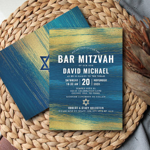 Bar Mitzvah Bold Modern Turquoise Type Gold Foil Kaart