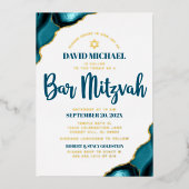 Bar Mitzvah Bold Turquoise Agate Script Real Gold Folie Uitnodiging (Voorkant)