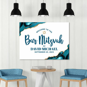 Bar Mitzvah Bold Typografie Turquoise Gold Welkom Poster