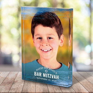 Bar Mitzvah Borstel Blauwe Folie Vet Moderne Typog Fotoblokken