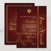 Bar Mitzvah/crimson red/gold Kaart (Voorkant / Achterkant)