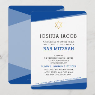 BAR MITZVAH eenvoudige moderne koningsblauw gouden Kaart