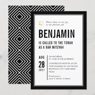 BAR MITZVAH eenvoudige moderne typografie zwart wi Kaart