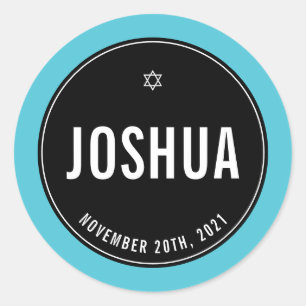 BAR MITZVAH eenvoudige moderne zwarte turquoise Ronde Sticker