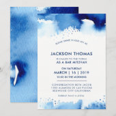 BAR MITZVAH eenvoudige stijlvolle blauw waterverf  Kaart (Voorkant / Achterkant)