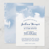 BAR MITZVAH élégant bleu pâle invitation (Devant / Derrière)