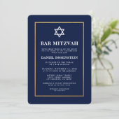 Bar Mitzvah Elegant Invitation Bleu et Or (Debout devant)