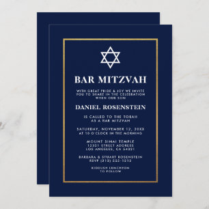 Bar Mitzvah Elegant Invitation Blue Gold