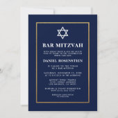Bar Mitzvah Elegant Invitation Blue Gold Kaart (Voorkant)