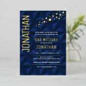 Bar Mitzvah Elegant Navy VRAI OR Foil Invitation (Debout devant)